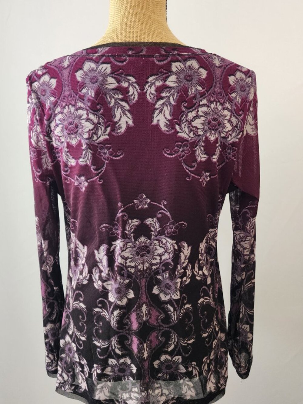 Y2K Axcess Purple Floral Women's L Fairycore Sheer Mesh Top - FLAW - Picture 4 of 15